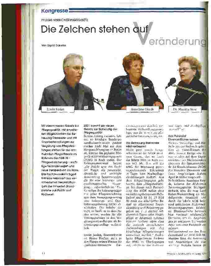 Vorschauseite 1: Die Zeichen stehen auf Veränerung Pflege-Versicherungsgesetz