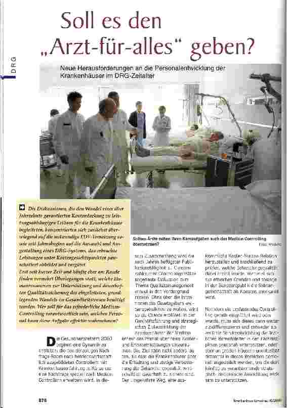 Vorschauseite 1: Soll es den Arzt-für-alles geben? Neue Herausforderungen an die Personalentwicklung der Krankenhäuser im DRG-Zeitalter
