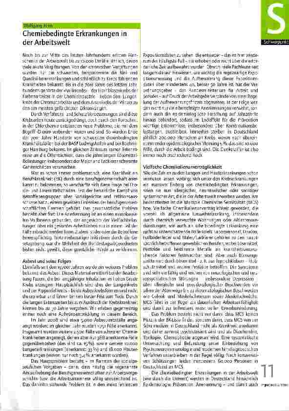 Vorschauseite 1: Chemiebedingte Erkrankungen in der Arbeitswelt