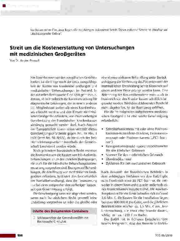 Vorschauseite 1: Streit um die Kostenerstattung von Untersuchungen mit medizinischen Großgeräten