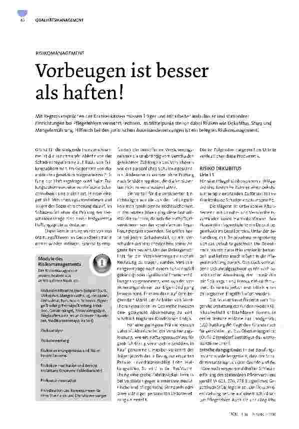 Vorschauseite 1: RISIKOMANAGEMENTVorbeugen ist besser als haften!