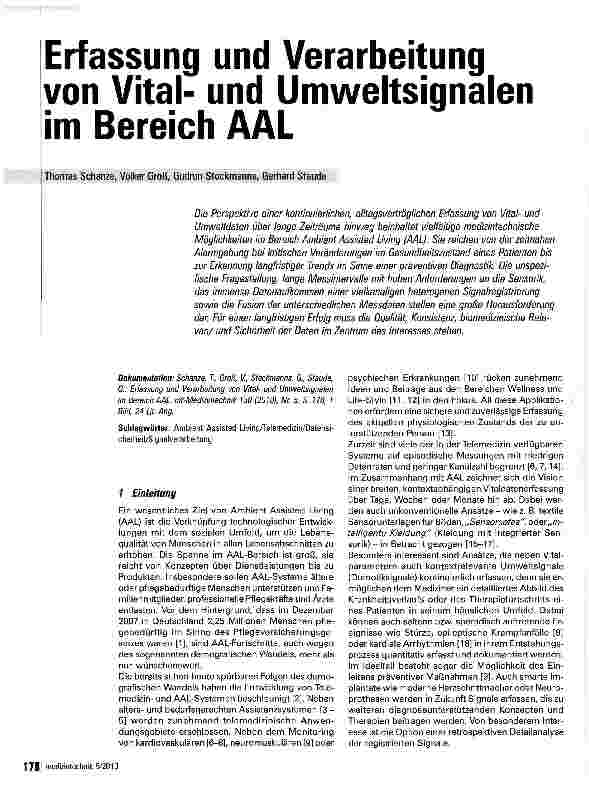 Vorschauseite 1: Erfassung und Verarbeitung von Vitalund Umweltsignalen im Bereich AAL