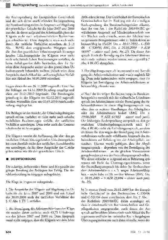 Vorschauseite 2: Rückwirkende Urlaubsabgeltung - Keine Befristung auf Übertragungszeitraum - Tarifliche Ausschlussfrist