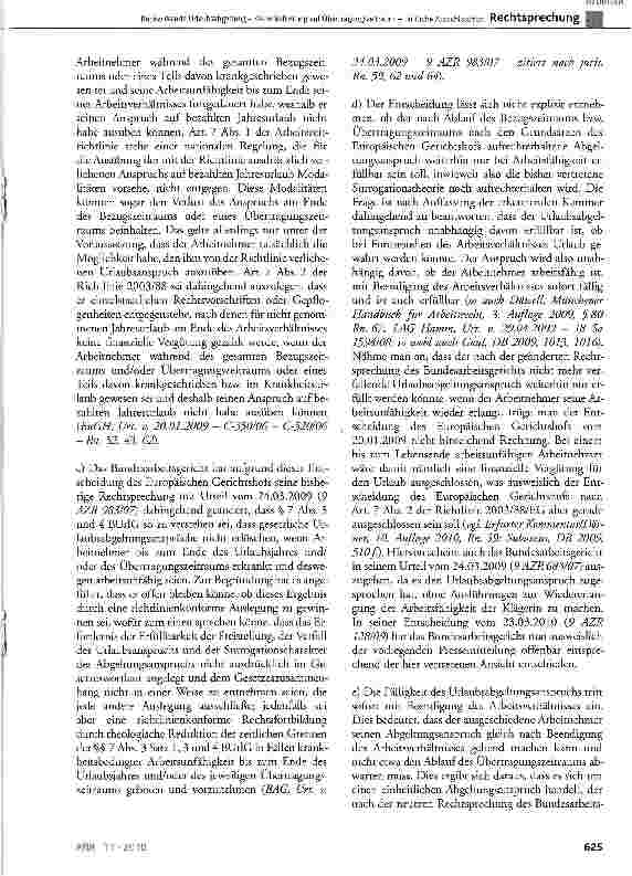 Vorschauseite 3: Rückwirkende Urlaubsabgeltung - Keine Befristung auf Übertragungszeitraum - Tarifliche Ausschlussfrist