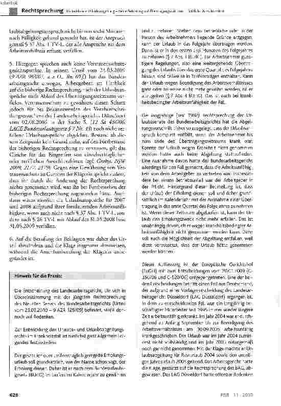 Vorschauseite 6: Rückwirkende Urlaubsabgeltung - Keine Befristung auf Übertragungszeitraum - Tarifliche Ausschlussfrist