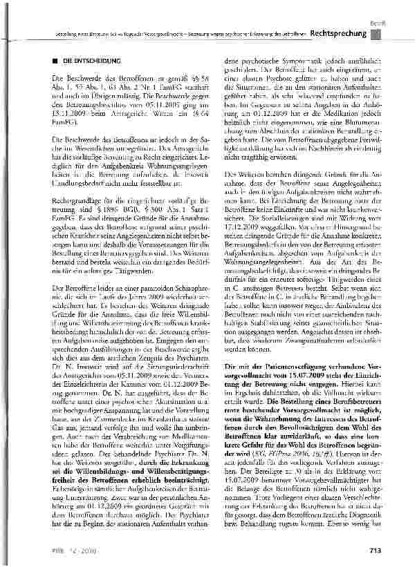 Vorschauseite 3: Bestellung eines Betreuers bei vorliegender Vorsorgevollmacht - Betreuung wegen psychischer Erkrankung des BetroffenenBGB § 1896 Abs. 1 a; FamFG § 300 Abs. 1 Satz 1