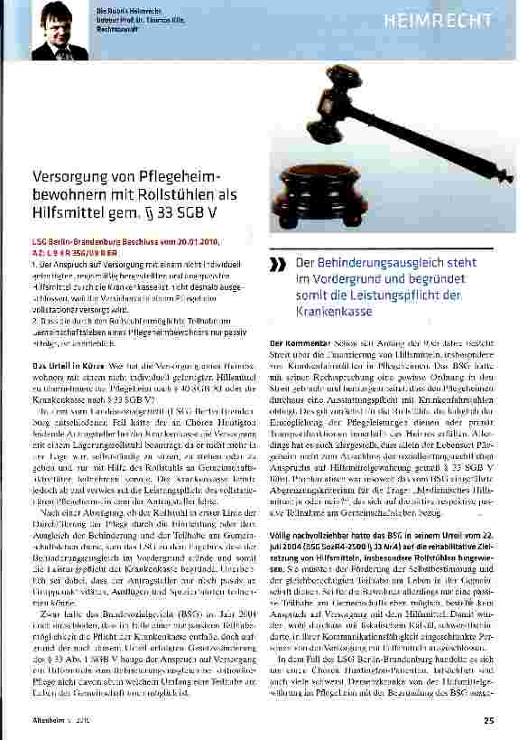 Vorschauseite 1: Versorgung von Pflegeheimbewohnern mit Rollstühlen als Hilfsmittel gem. §33 SGBV