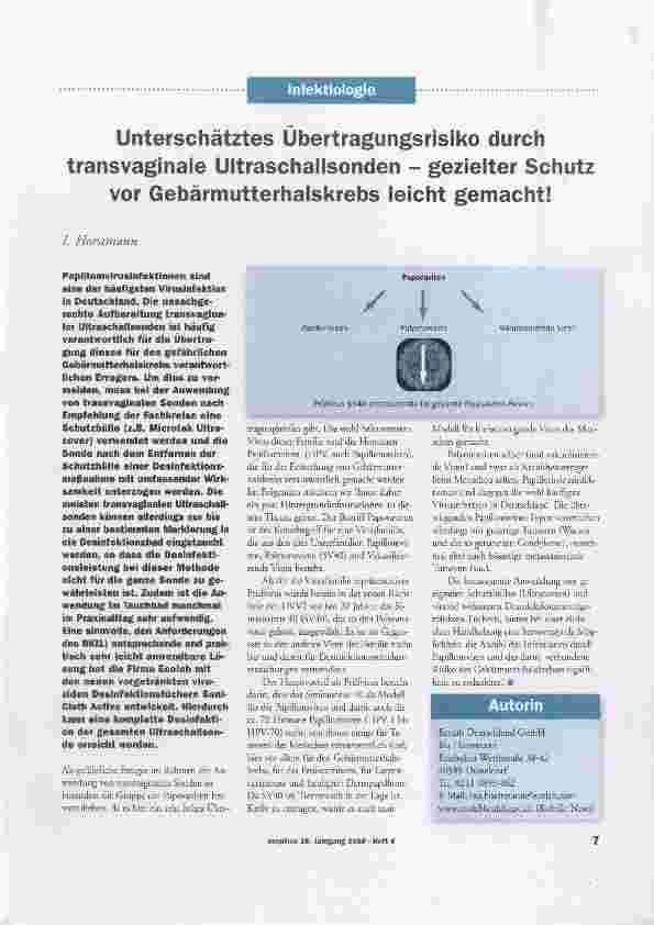 Vorschauseite 1: Unterschätztes Übertragungsrisiko durch transvaginaie Uitraschalisonden - gezielter Schutzvor Gebärmutterhalskrebs leicht gemacht!