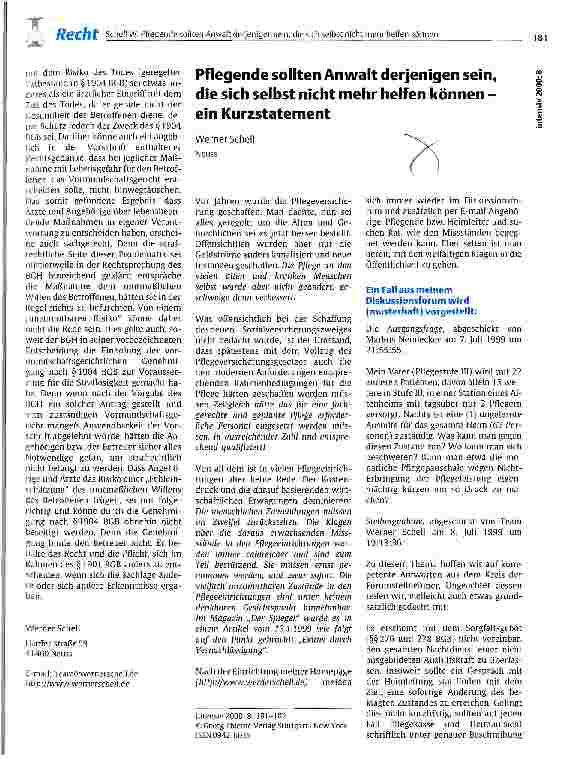 Vorschauseite 1: Pflegende sollten Anwalt derjenigen sein, die sich selbst nicht mehr helfen können Ein Kurzstatement