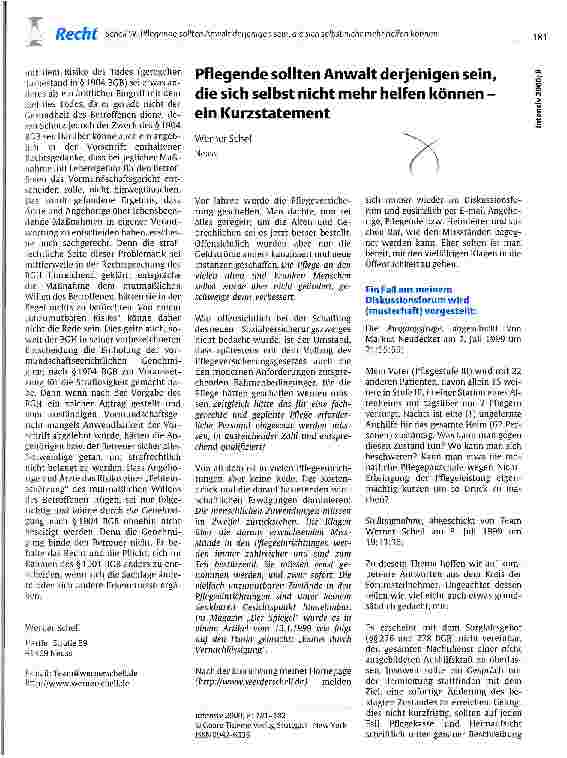 Vorschauseite 2: Pflegende sollten Anwalt derjenigen sein, die sich selbst nicht mehr helfen können Ein Kurzstatement