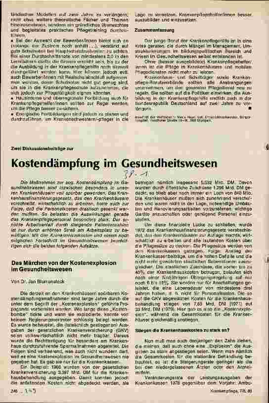 Vorschauseite 1: Kostendämpfung im Gesundheitswesen Das Märchen von der Kostenexplosion im Gesundheitswesen