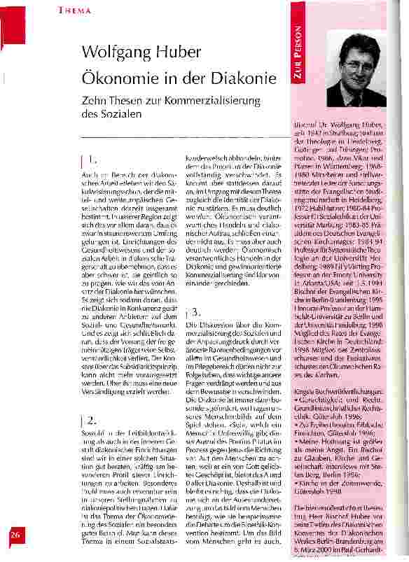 Vorschauseite 1: Ökonomie in der Diakonie Zehn Thesen zur Kommerzialisierung des Sozialen