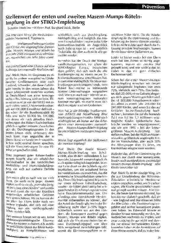 Vorschauseite 1: Stellenwert der ersten und zweiten Masern-Mumps-Röteln-Impfung in der STIKO-Empfehlung Experten-Interview