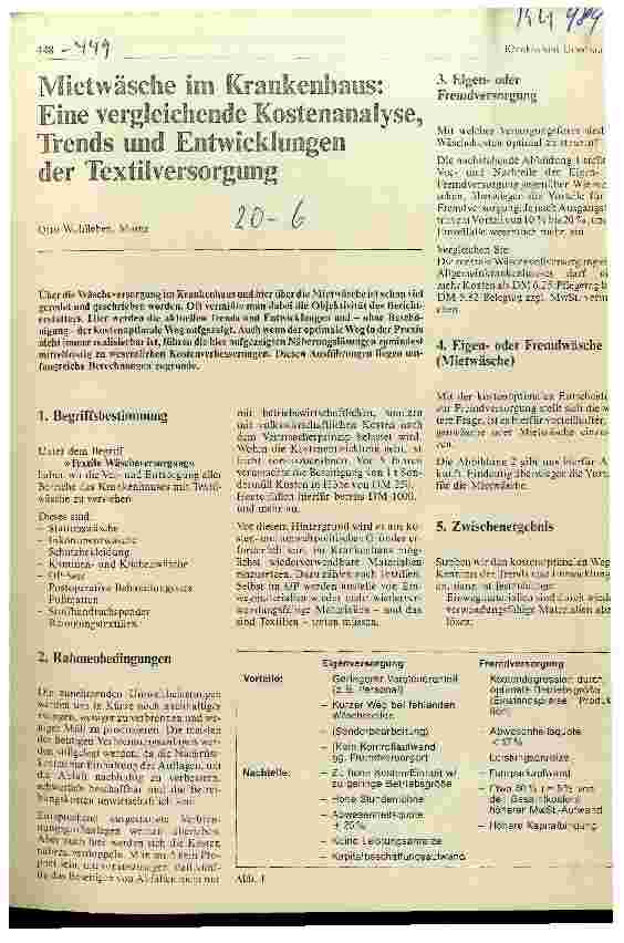 Vorschauseite 1: Mietwäsche im Krankenhaus: Eine vergleichende Kostenanalyse, Trends, Entwicklungen der Textilversorgung