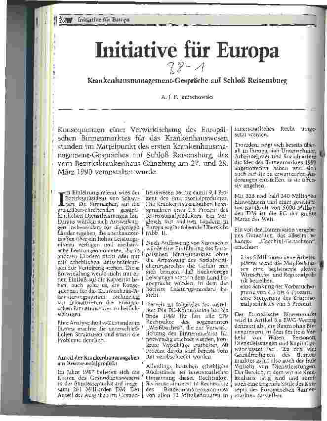 Vorschauseite 1: Initiative für Europa Krankenhausmanagement-Gespräche auf Schloß Reisenburg