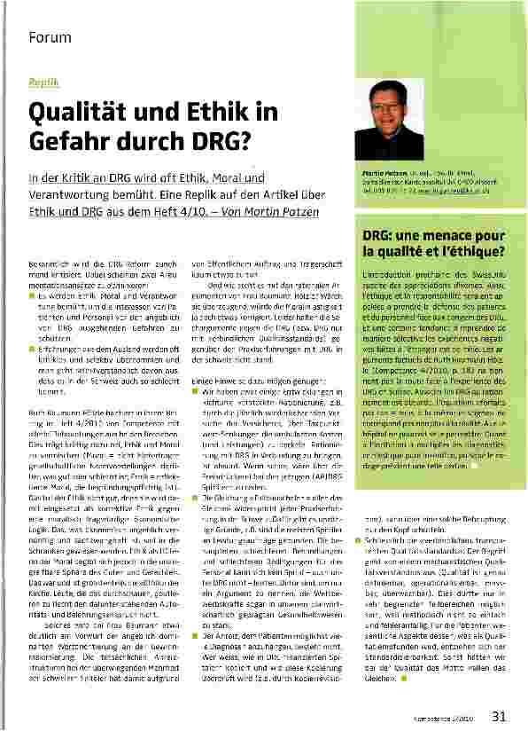 Vorschauseite 1: Qualität und Ethik in Gefahr durch DRG?