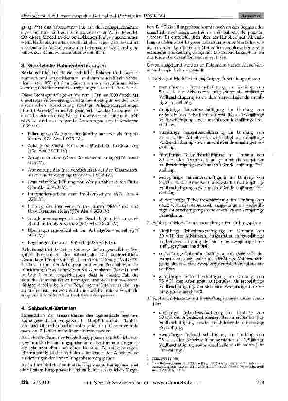 Vorschauseite 2: Die Umsetzung des Sabbatical-Modells im TVöD/TV-L