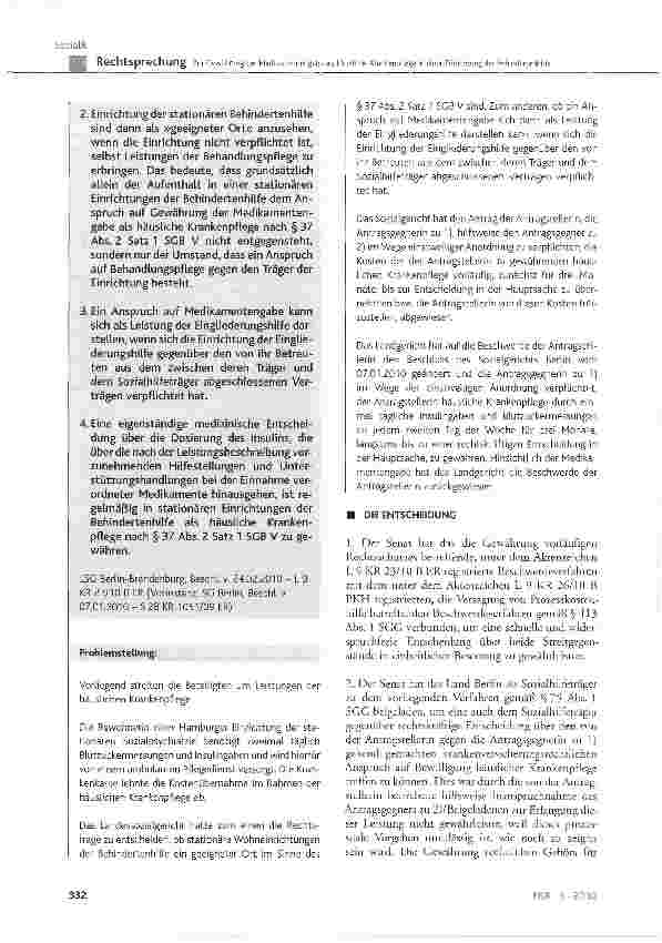 Vorschauseite 2: Zur Gewährung der Medikamentengabe als häusliche Krankenpflege in einer Einrichtung der Behindertenhilfe