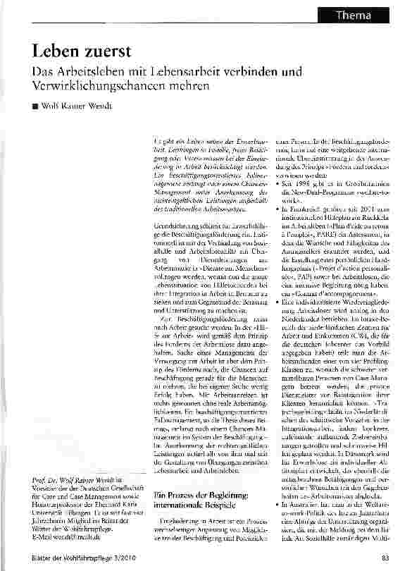 Vorschauseite 1: Leben zuerstDas Arbeitsleben mit Lebensarbeit verbinden und Verwirklichungschancen mehren