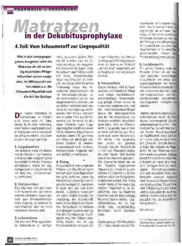 Vorschauseite 1: Matratzen in der Dekubitusprophylaxe