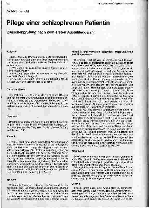 Vorschauseite 1: Pflege einer schizophrenen Patientin Schülerbericht - Zwischenprüfung nach dem ersten Ausbildungsjahr