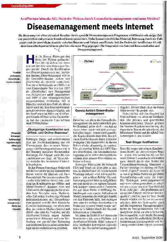 Vorschauseite 1: Diseasemanagement meets Internet ArztPartner/almeda AG: Stein der Weisen durch Gesundheitsmanagement und neue Medien?