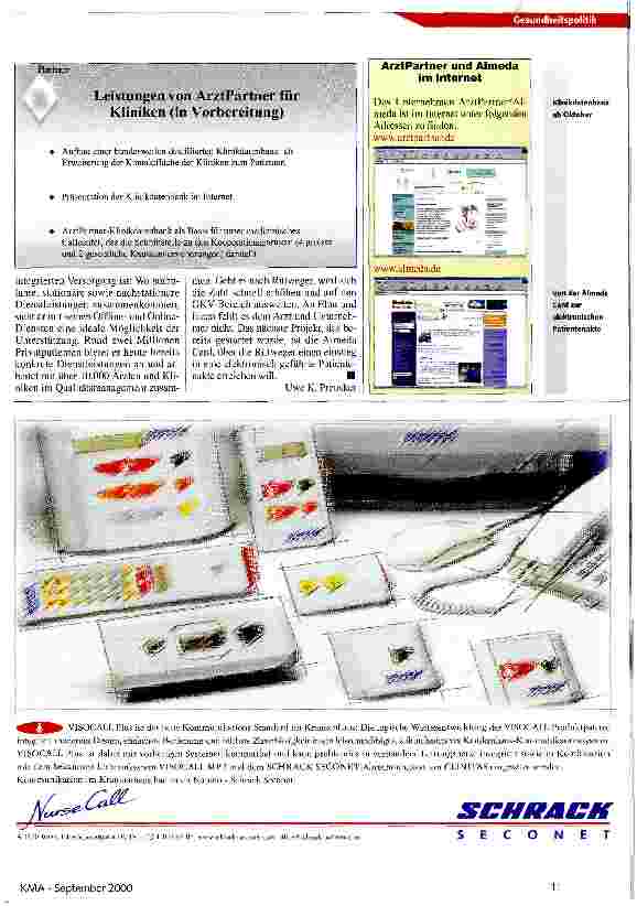 Vorschauseite 3: Diseasemanagement meets Internet ArztPartner/almeda AG: Stein der Weisen durch Gesundheitsmanagement und neue Medien?