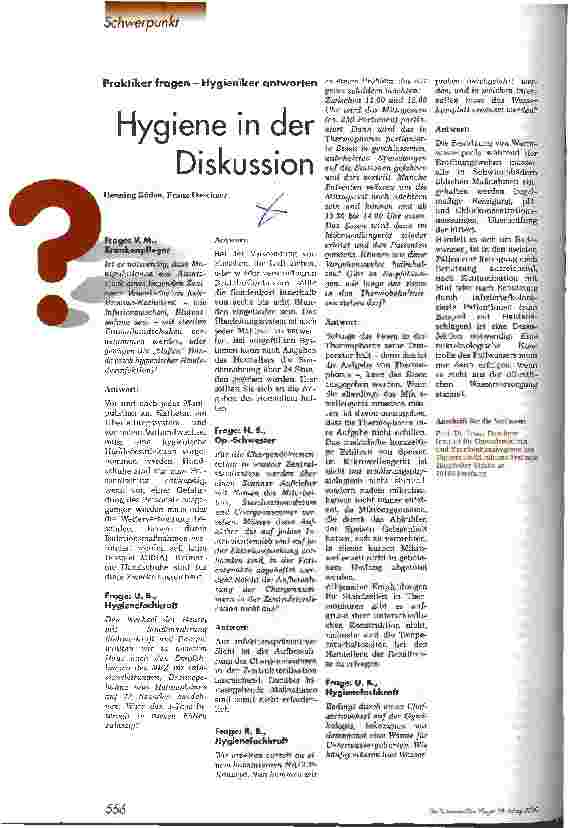 Vorschauseite 1: Hygiene in der Diskussion Praktiker fragen - Hygieniker antworten