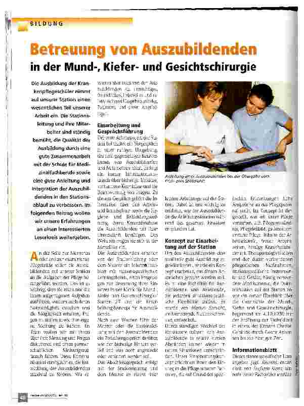 Vorschauseite 1: Betreuung von Auszubildenden in der Mund-, Kieferund Gesichtschierurgie