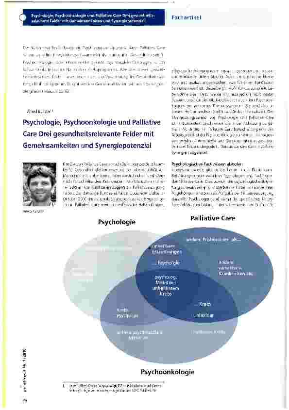 Vorschauseite 1: Psychologie, Psychoonkologie und Palliative Care Drei gesundheitsrelevante Felder mit Gemeinsamkeiten und Synergiepotenzial