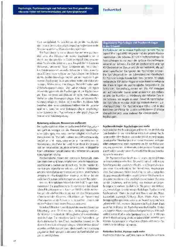 Vorschauseite 2: Psychologie, Psychoonkologie und Palliative Care Drei gesundheitsrelevante Felder mit Gemeinsamkeiten und Synergiepotenzial
