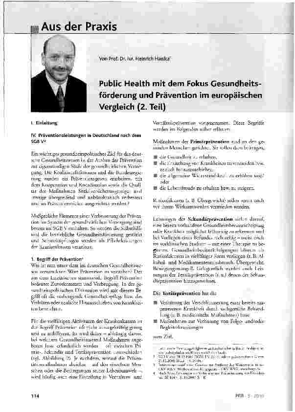Vorschauseite 1: Public Health mit dem Fokus Gesundheitsförderung und Prävention im europäischen Vergleich (2. Teil)