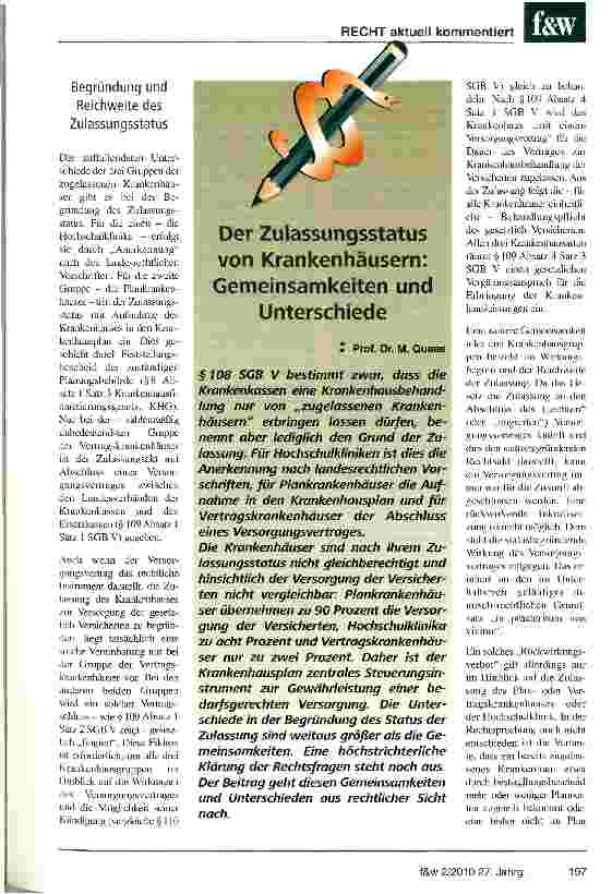 Vorschauseite 1: Zulassungsstatus von Krankenhäusern: Gemeinsamkeiten und Unterschiede