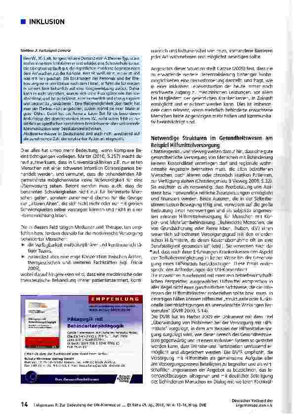 Vorschauseite 3: Zur Bedeutung der UN-Konvention für die gesundheitliche Versorgung von Menschen mit Behinderungen