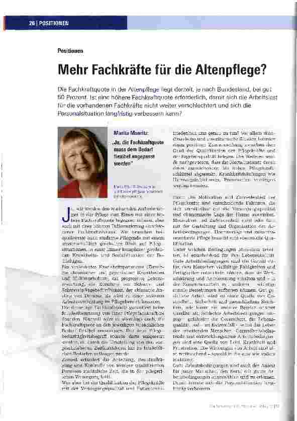 Vorschauseite 1: Mehr Fachkräfte für die Altenpflege?