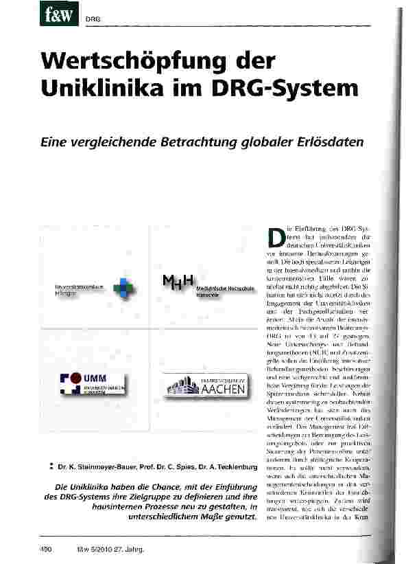 Vorschauseite 1: Wertschöpfung der Uniklinika im DRG-System