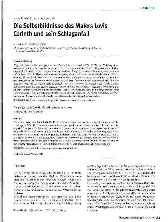Vorschauseite 1: Die Selbstbildnisse des Malers Lovis Corinth und sein Schlaganfall