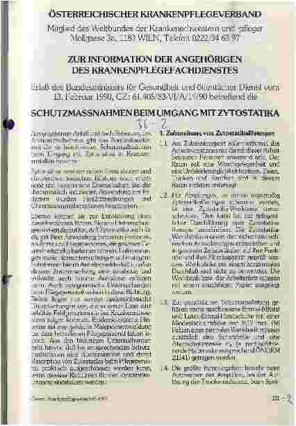 Vorschauseite 1: Zur Information der Angehörigen des Krankenpflegefachdienstes Schutzmaßnahmen beim Umgang mit Zytostatika