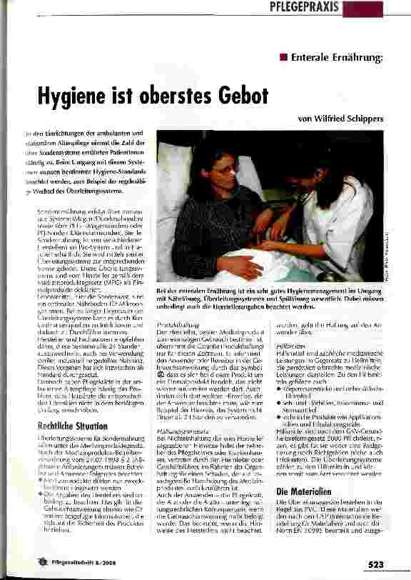 Vorschauseite 1: Hygiene ist oberstes Gebot Enterale Ernährung: