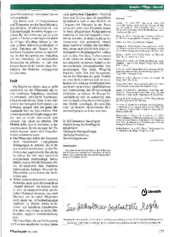 Vorschauseite 6: Wird die Sprache in der Pflege den Menschen gerecht? Einige Überlegungen zu den Namen, die Patienten im klinischen Alltag bekommen