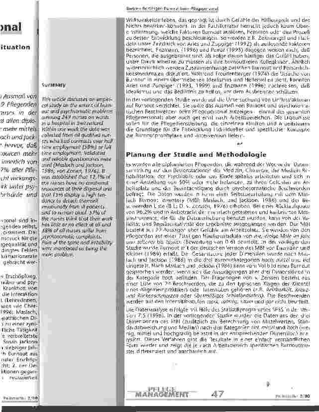 Vorschauseite 2: Burnout beim Pflegepersonal Eine Studie zur Beurteilung der Arbeitssituation aus der Sicht der Pflegenden eines schweizerischen Krankenhauses
