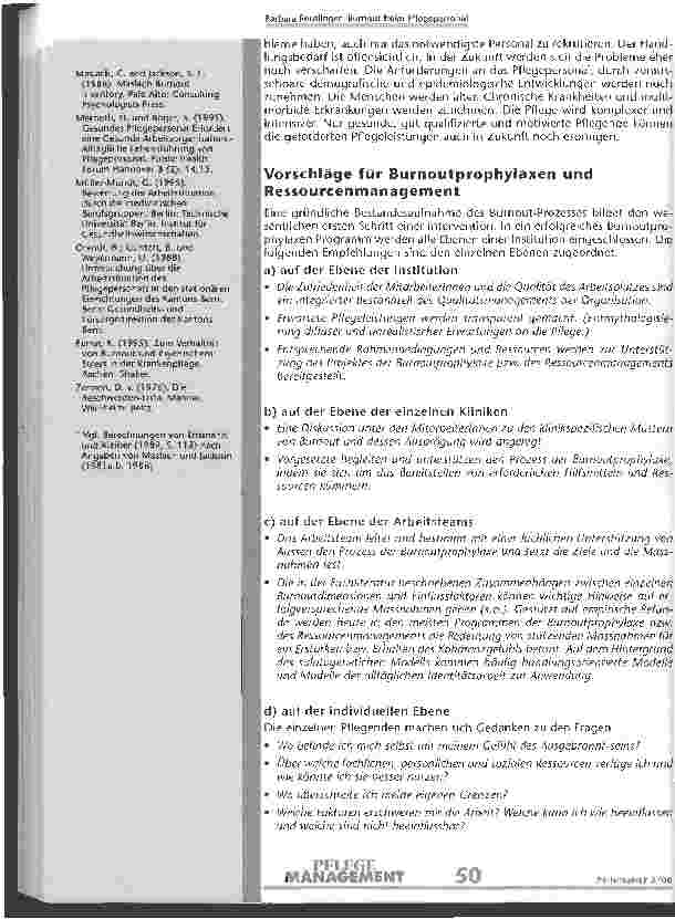 Vorschauseite 5: Burnout beim Pflegepersonal Eine Studie zur Beurteilung der Arbeitssituation aus der Sicht der Pflegenden eines schweizerischen Krankenhauses