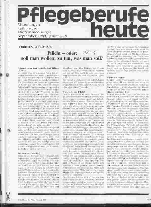 Vorschauseite 1: Pflicht - oder: soll man wollen, zu tun, was man soll? Christen im Gespräch