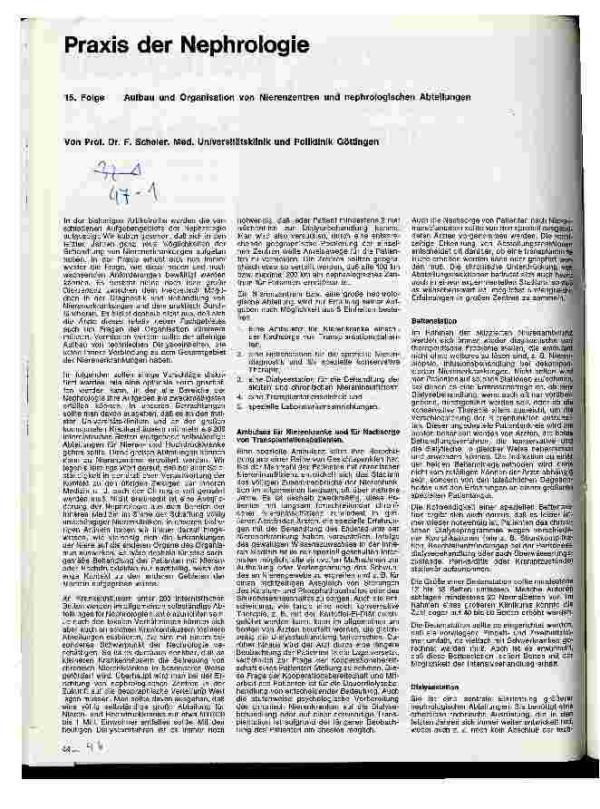 Vorschauseite 1: Praxis der Nephrologie 15. Folge: Aufbau u. Organisation von Nierenzentren
