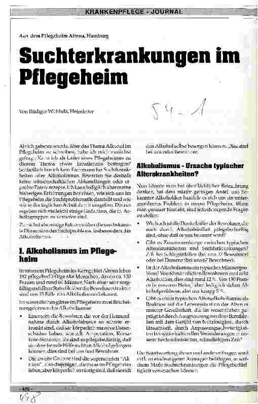Vorschauseite 1: Suchterkrankungen im Pflegeheim Aus dem Pflegeheim Altona, Hamburg