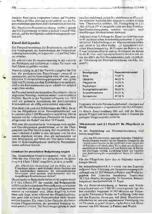 Vorschauseite 2: Personalverordnung Psychiatrie: Vergleich mit der DKG-Übergangsempfehlung vom 10. 12. 1985