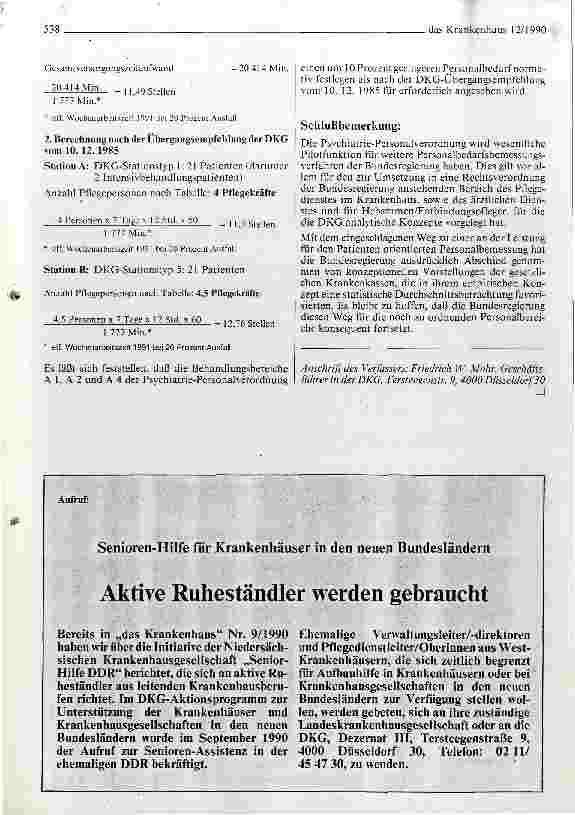 Vorschauseite 4: Personalverordnung Psychiatrie: Vergleich mit der DKG-Übergangsempfehlung vom 10. 12. 1985