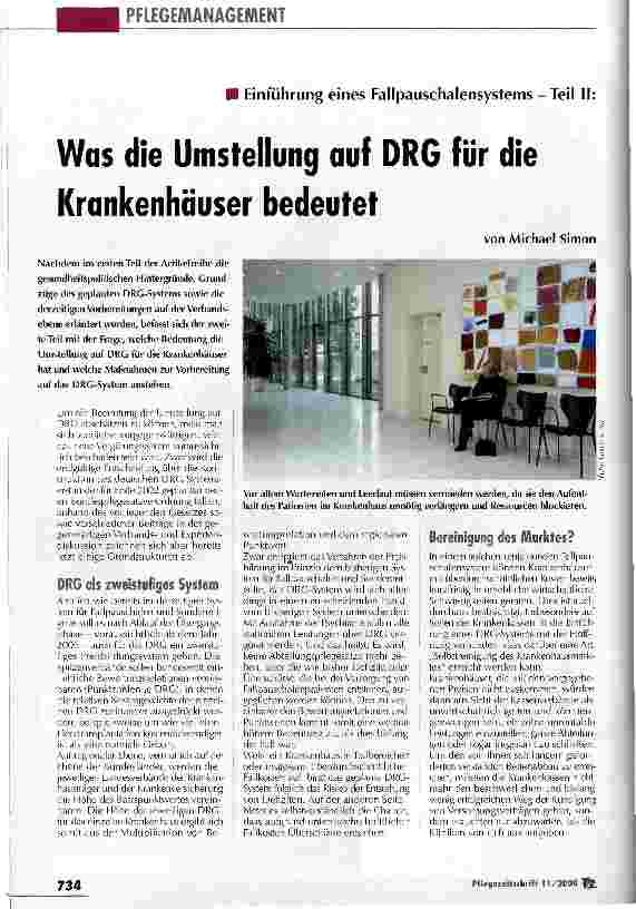 Vorschauseite 1: Was die Umstellung auf DRG für die Krankenhäuser bedeutet Einführung eines Fallpauschalensystems - Teil II