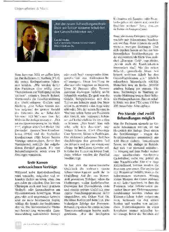 Vorschauseite 2: Erster Strahl aus Partikelkanone macht Krebskranken Hoffnung