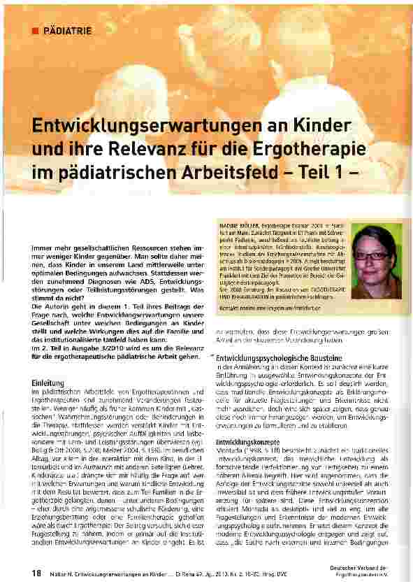 Vorschauseite 1: Entwicklungserwartungen an Kinder und ihre Relevanz für die Ergotherapie im pädiatrischen Arbeitsfeld - Teil 1 -